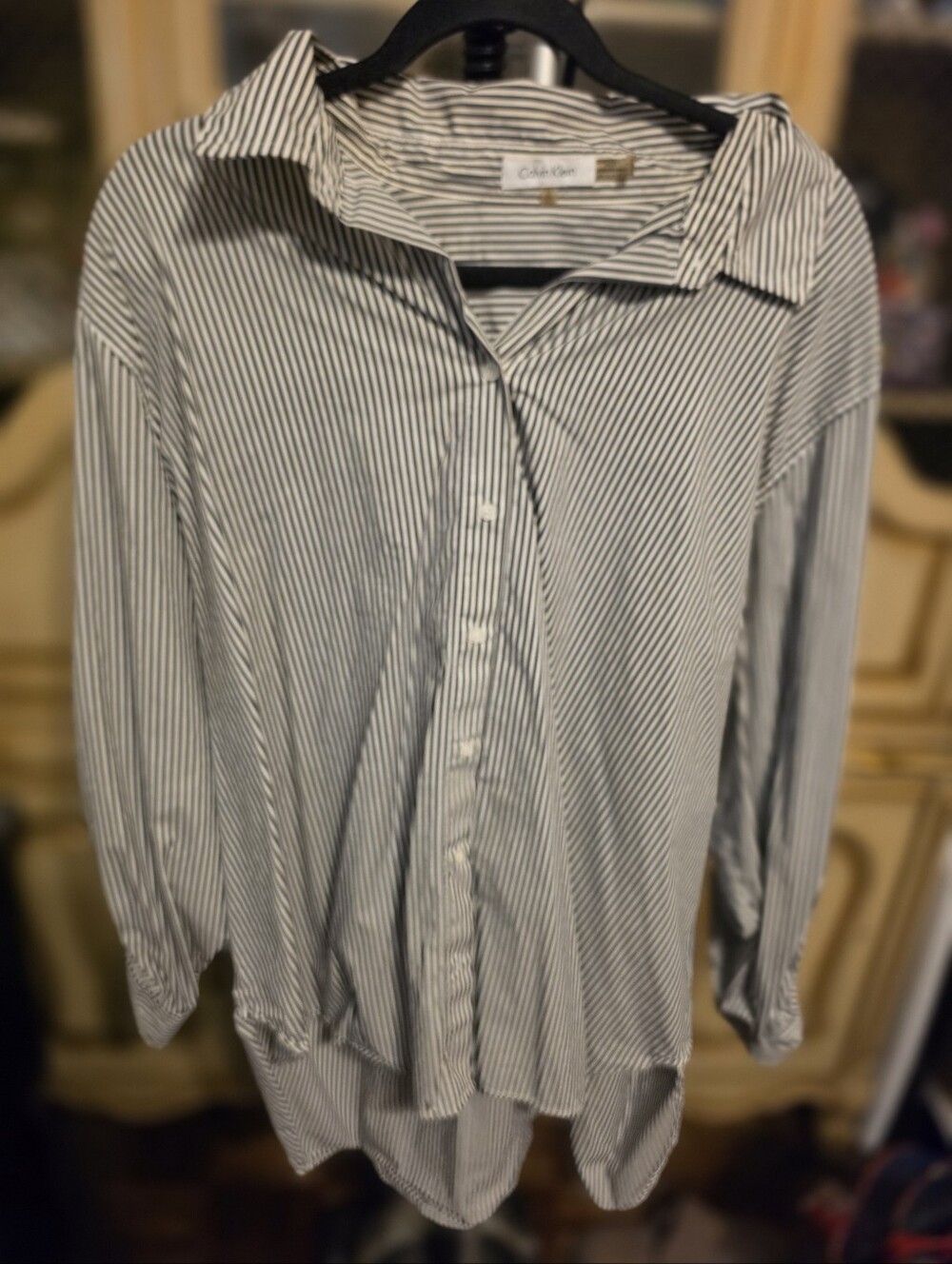 Calvin Klein White & Black Pinstripe Button-Down Shirt